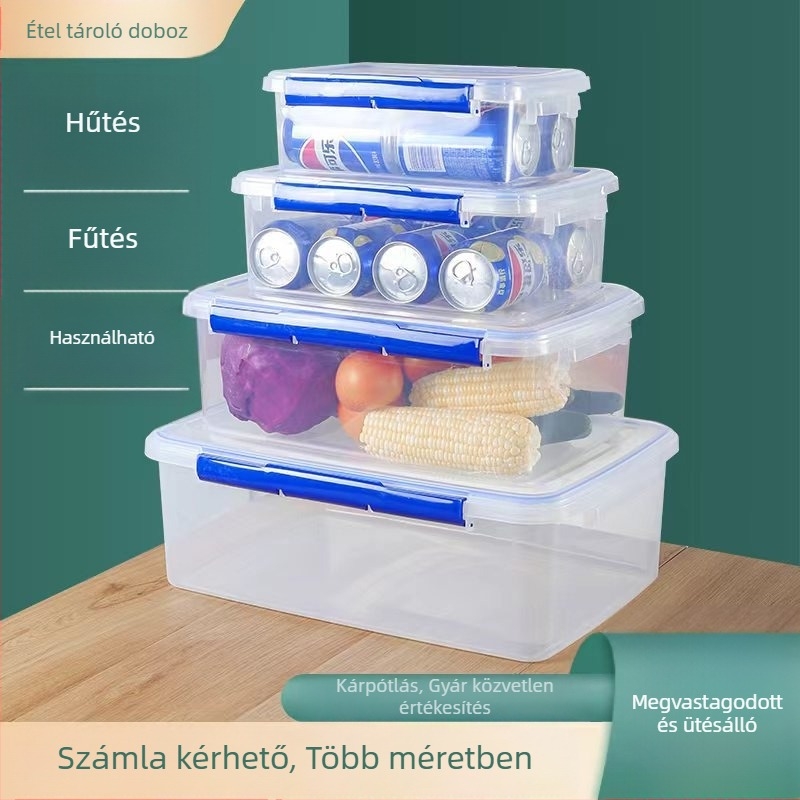Négyszögletes PP műanyag étkezési doboz, mikrohullámú sütőben használható, újrafelhasználható, logó nyomtatás lehetősége
