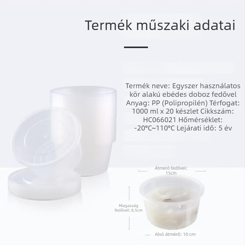 Egyszer használatos műanyag ebédes doboz fedéllel, vastagított dizájn, átlátszó test, mikrohullámú sütőben alkalmas, 50 készlet egy csomagban