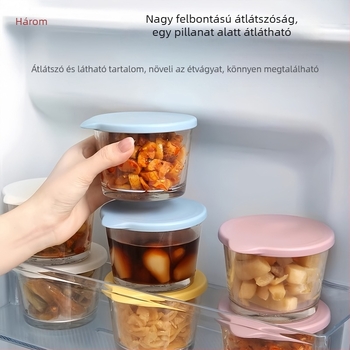 Zárható üveg tárolóedény, élelmiszer-minőségű, savanyúság és köret tárolásához, háromszintes üveg doboz a hűtőbe
