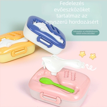 Gyerekeknek szóló téglalap alakú ebédes doboz, rajzfilm minta, 501-800 ml kapacitás, PP műanyag, mikrózható
