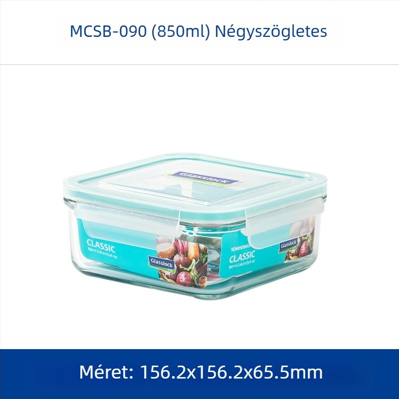 GlassLOCK edzett üvegből készült Bento ebédes doboz mikrohullámú sütőhöz, légmentesen záró fedél, 800–1000 ml