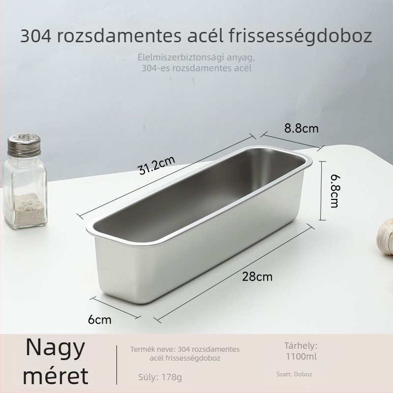 Slim 304 rozsdamentes acél frissesség-tároló doboz, téglalap alakú, 1–2 L kapacitás, mikrohullámú sütőben használható, szoros tömítés a szag megelőzésére