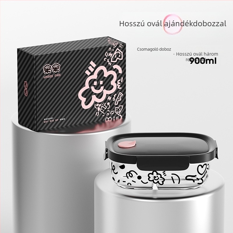 Üvegből készült ebédes doboz, négyszögletes, 301–500 ml, mikróhullámú sütőben használható, testreszabható