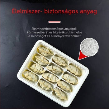 Egyszer használatos dumpling doboz fedővel, műanyag rekesz doboz nyers és főtt dumplings számára (élelmiszer-minőségű PP; mikrohullámú sütőben nem használható; nem lebomló)
