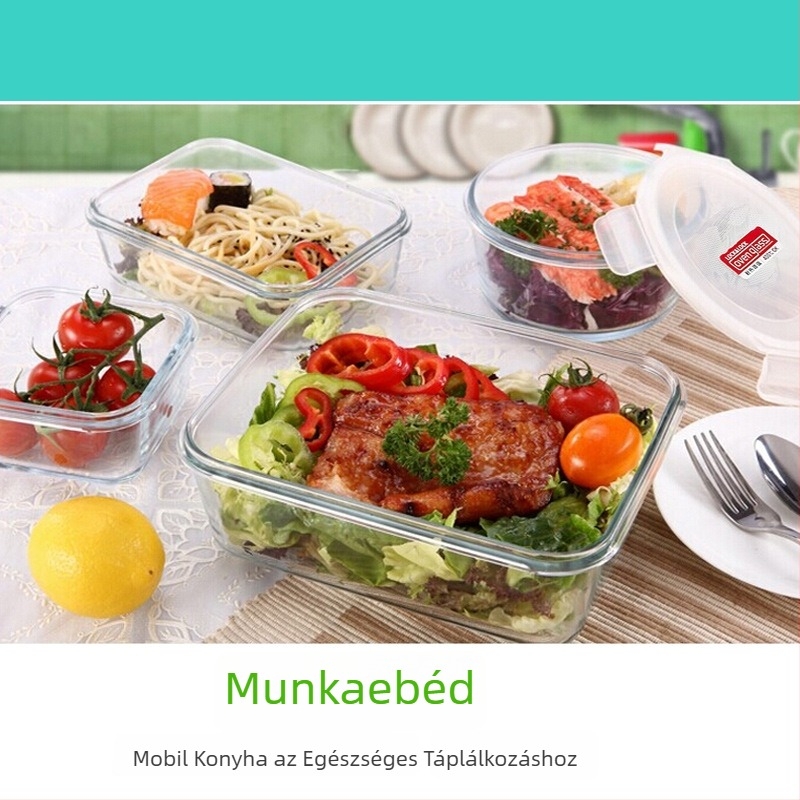 Lock üveg ebédes doboz, hőálló, mikróba tehető lezárható tál – kerek vagy téglalap alakú, modell LLG445, kapacitás 301–1000 ml