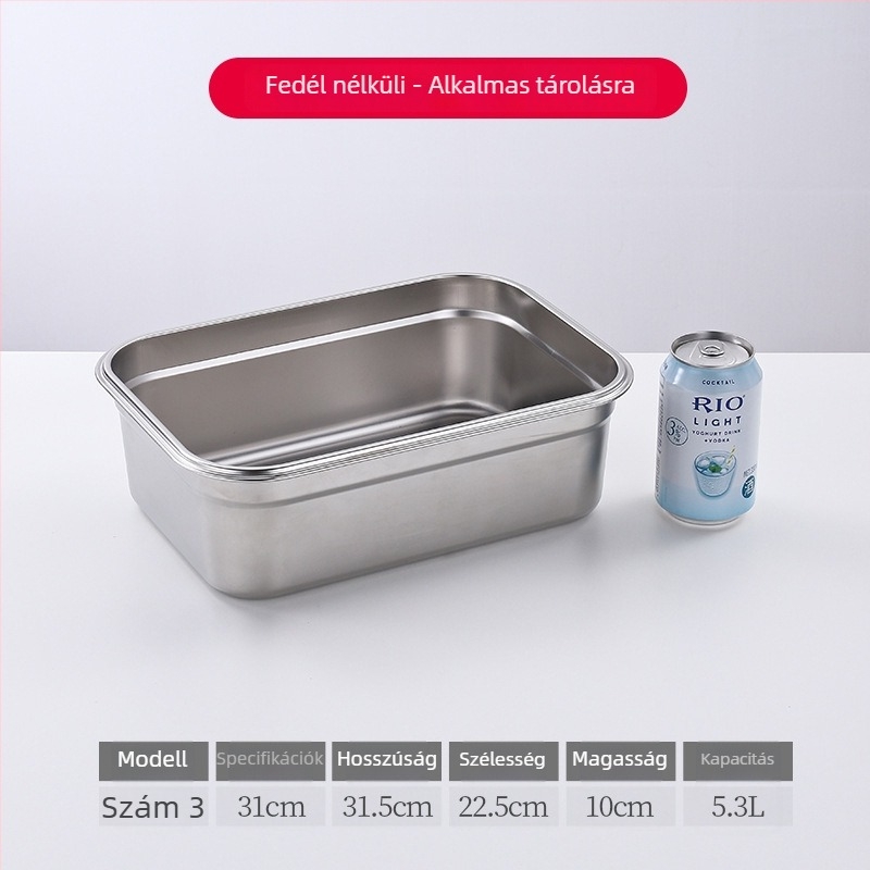 Élelmiszer-minőségű rozsdamentes acél ebédhordó fedővel, hőszigetelt, téglalap alakú, kapacitás 5 L vagy több, mikrohullámú sütőben használható
