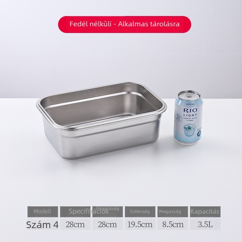 Élelmiszer-minőségű rozsdamentes acél ebédhordó fedővel, hőszigetelt, téglalap alakú, kapacitás 5 L vagy több, mikrohullámú sütőben használható