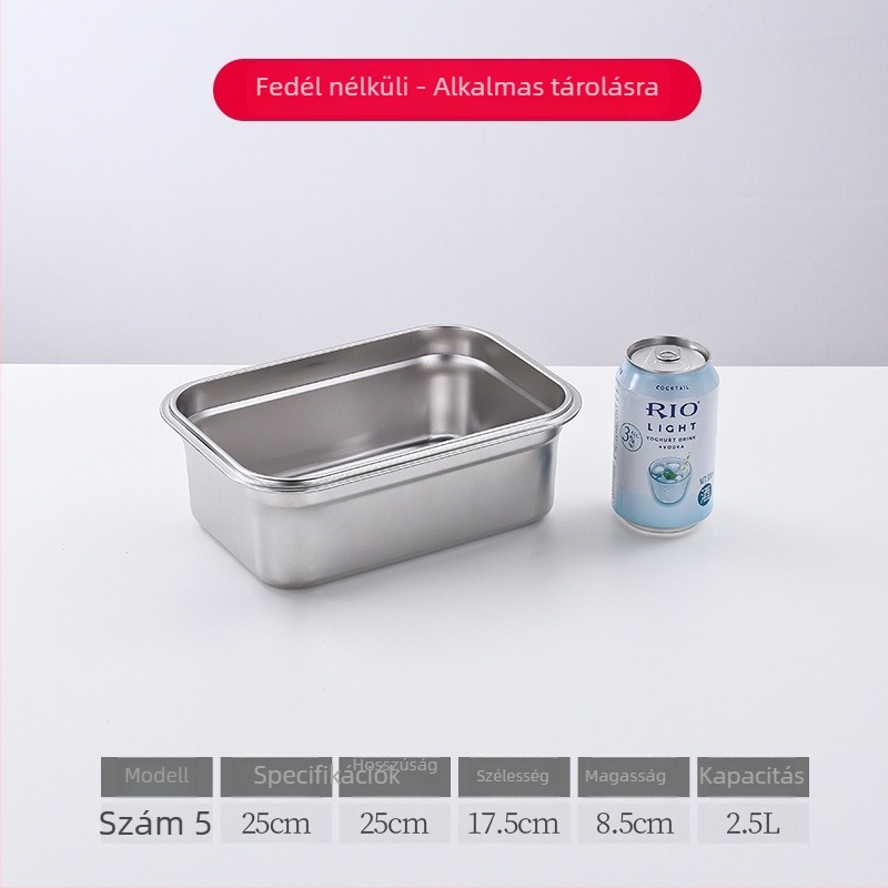 Élelmiszer-minőségű rozsdamentes acél ebédhordó fedővel, hőszigetelt, téglalap alakú, kapacitás 5 L vagy több, mikrohullámú sütőben használható