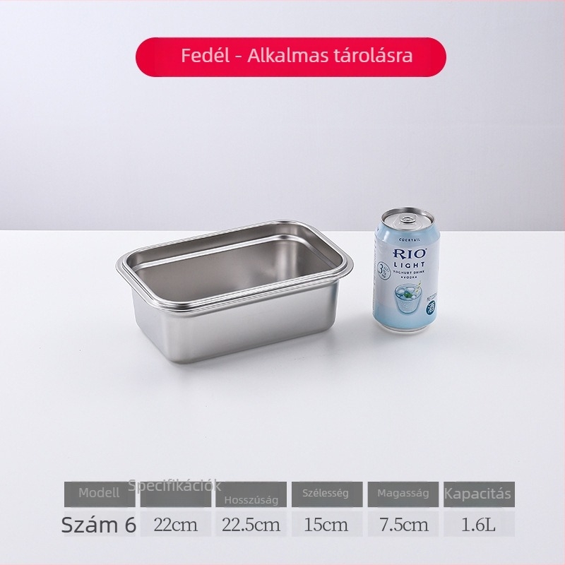 Élelmiszer-minőségű rozsdamentes acél ebédhordó fedővel, hőszigetelt, téglalap alakú, kapacitás 5 L vagy több, mikrohullámú sütőben használható