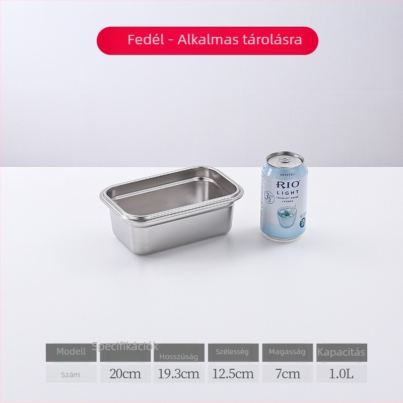 Élelmiszer-minőségű rozsdamentes acél ebédhordó fedővel, hőszigetelt, téglalap alakú, kapacitás 5 L vagy több, mikrohullámú sütőben használható