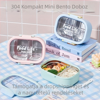 Négyszögletes ebéddoboz, kapacitás 800–1000 ml, belső rész 304 rozsdamentes acél, külső PP+PET borítás, Cartoon minta, egyszerű modern stílus, mikrohullámú sütőhöz nem kompatibilis, nem elektromos