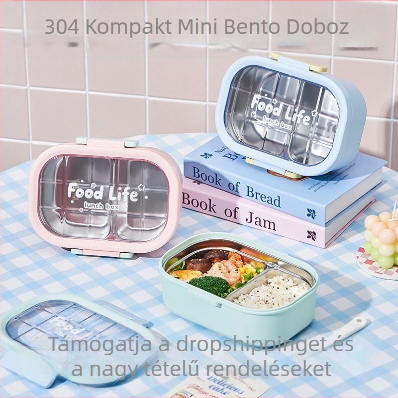 Négyszögletes ebéddoboz, kapacitás 800–1000 ml, belső rész 304 rozsdamentes acél, külső PP+PET borítás, Cartoon minta, egyszerű modern stílus, mikrohullámú sütőhöz nem kompatibilis, nem elektromos
