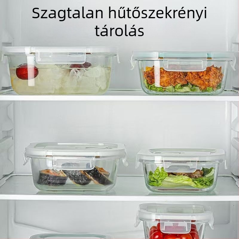 Mikrohullámú sütőben használható ebédes doboz boroszilikátüvegből, négyzetes és kerek formájú, három rekeszes, hordozható iroda- és iskolai használatra