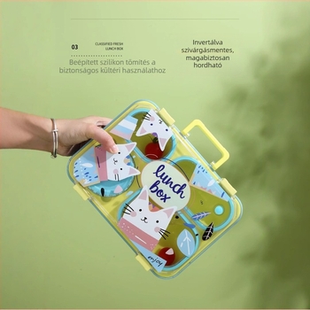 Mikrohullámú ebédes doboz gyerekeknek és irodai dolgozóknak, téglalap alakú, aranyos rajzfilm mintával