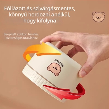 Szigetelt ebédes doboz, mikrózható, hordozható, Little Bear minta, kapacitás 301–800 ml, anyag PP