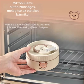 Szigetelt ebédes doboz, mikrózható, hordozható, Little Bear minta, kapacitás 301–800 ml, anyag PP