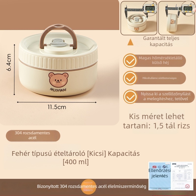 Szigetelt ebédes doboz, mikrózható, hordozható, Little Bear minta, kapacitás 301–800 ml, anyag PP