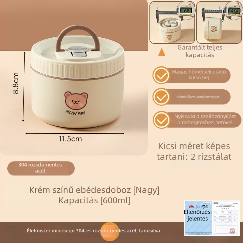 Szigetelt ebédes doboz, mikrózható, hordozható, Little Bear minta, kapacitás 301–800 ml, anyag PP