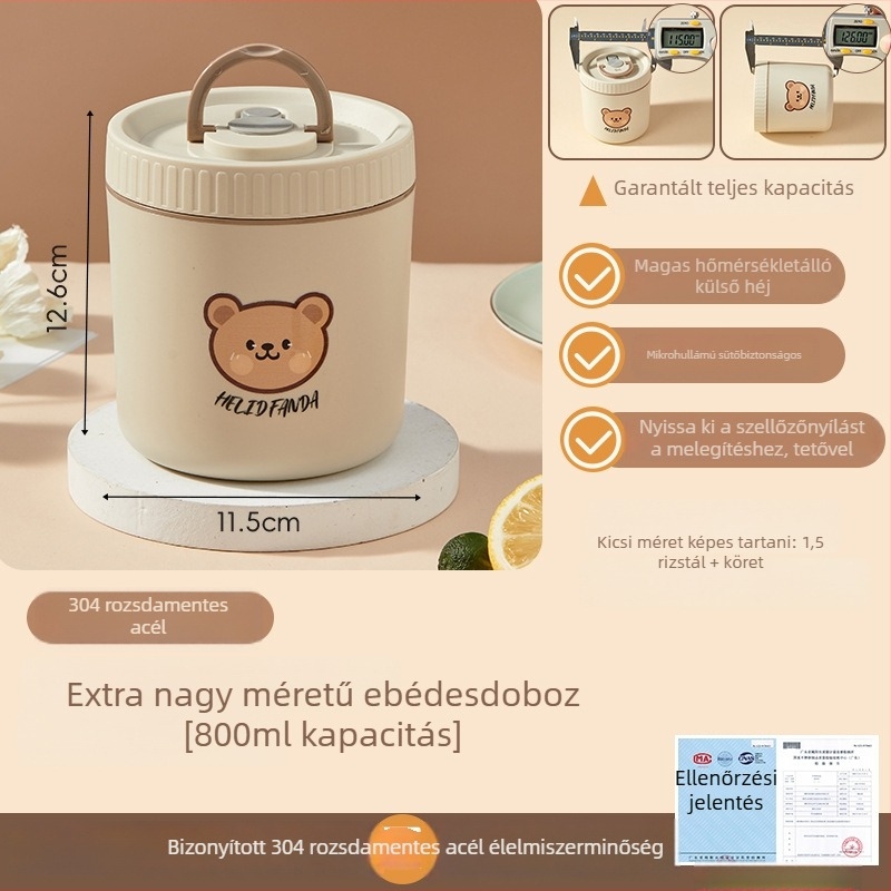 Szigetelt ebédes doboz, mikrózható, hordozható, Little Bear minta, kapacitás 301–800 ml, anyag PP