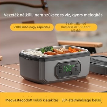 Elektromos ebédes doboz melegítéssel, vezeték nélküli töltéssel, vízmentes melegítéssel, 1,1–1,2 L kapacitás, USB tápegység