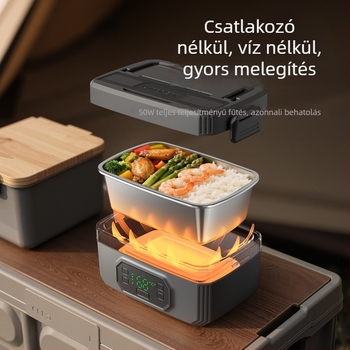 Elektromos ebédes doboz melegítéssel, vezeték nélküli töltéssel, vízmentes melegítéssel, 1,1–1,2 L kapacitás, USB tápegység