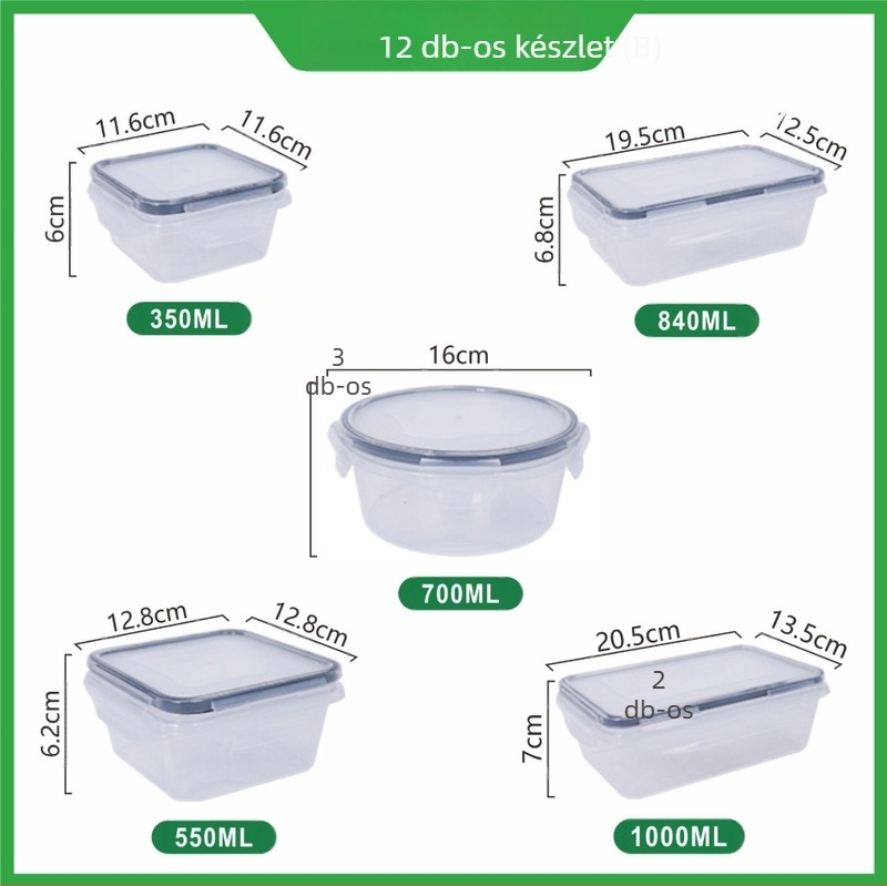 Műanyag téglalap alakú ételtároló, kapacitás 3,1–4 L, egyrétegű, mikrohullámú sütőnek nem alkalmas, étel tárolására