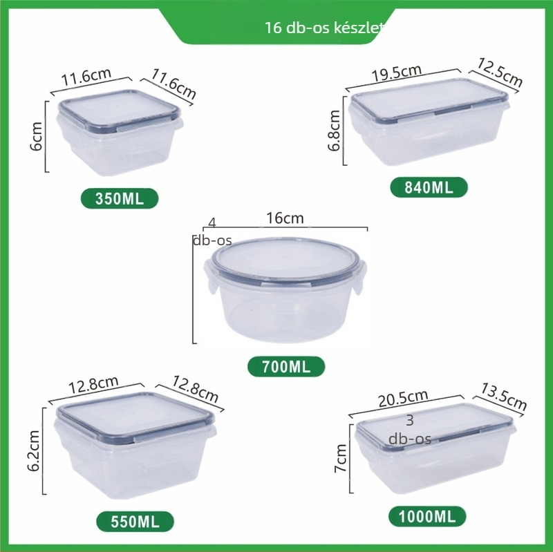 Műanyag téglalap alakú ételtároló, kapacitás 3,1–4 L, egyrétegű, mikrohullámú sütőnek nem alkalmas, étel tárolására