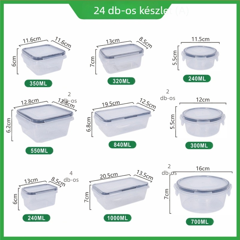Műanyag téglalap alakú ételtároló, kapacitás 3,1–4 L, egyrétegű, mikrohullámú sütőnek nem alkalmas, étel tárolására