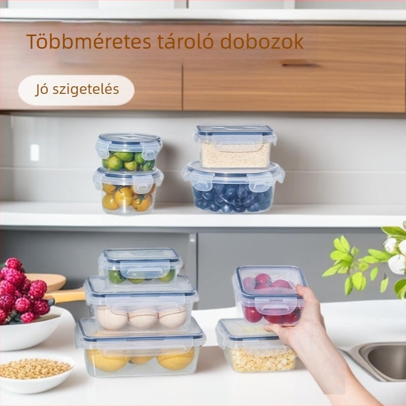 Műanyag téglalap alakú ételtároló, kapacitás 3,1–4 L, egyrétegű, mikrohullámú sütőnek nem alkalmas, étel tárolására