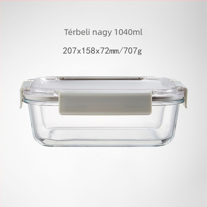 Üveges ebédes doboz zárható tetővel, mikrohullámú sütőben használható, modern minimalistikus kialakítás, kapacitás 301–1000 ml