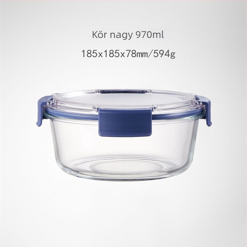 Üveges ebédes doboz zárható tetővel, mikrohullámú sütőben használható, modern minimalistikus kialakítás, kapacitás 301–1000 ml