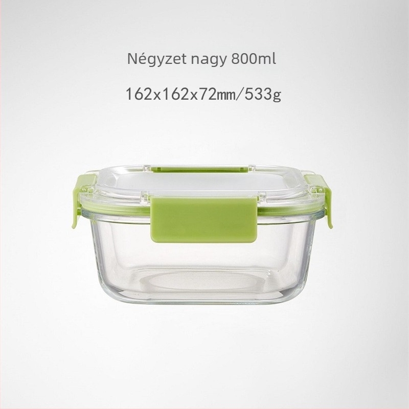 Üveges ebédes doboz zárható tetővel, mikrohullámú sütőben használható, modern minimalistikus kialakítás, kapacitás 301–1000 ml