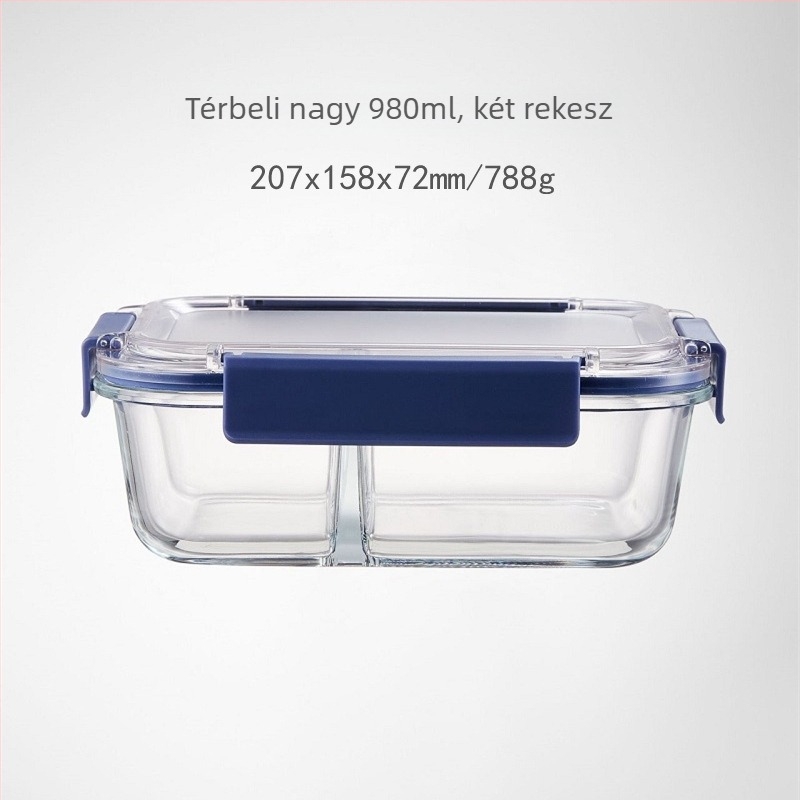 Üveges ebédes doboz zárható tetővel, mikrohullámú sütőben használható, modern minimalistikus kialakítás, kapacitás 301–1000 ml