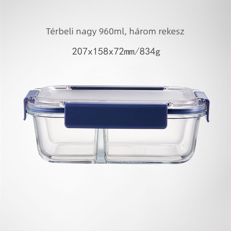 Üveges ebédes doboz zárható tetővel, mikrohullámú sütőben használható, modern minimalistikus kialakítás, kapacitás 301–1000 ml