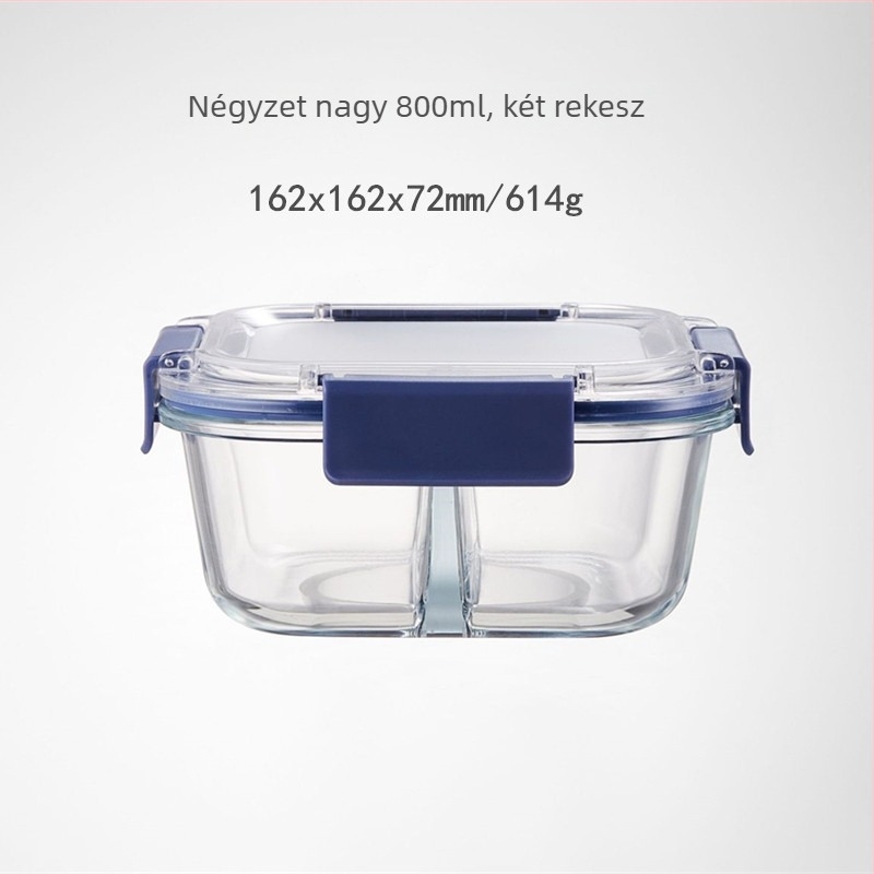 Üveges ebédes doboz zárható tetővel, mikrohullámú sütőben használható, modern minimalistikus kialakítás, kapacitás 301–1000 ml
