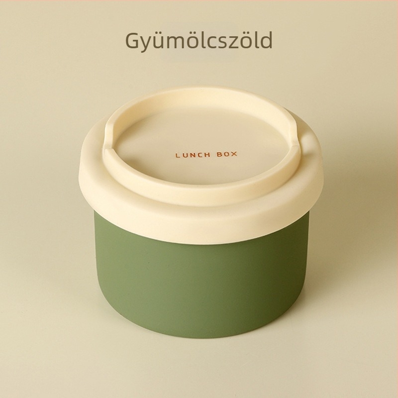 Szilikon ebédes doboz, élelmiszer-minőségű, kerek formájú, egy rétegű, melegen tartja, kapacitás 300 ml alatt
