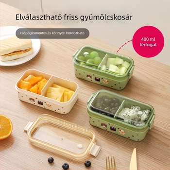 Élelmiszer‑minőségű műanyag ebéddoboz, téglalap alakú, zárható légáteresztő nyílásokkal a frissesség megőrzéséért, mikrohullámú sütőben használható, újrafelhasználható