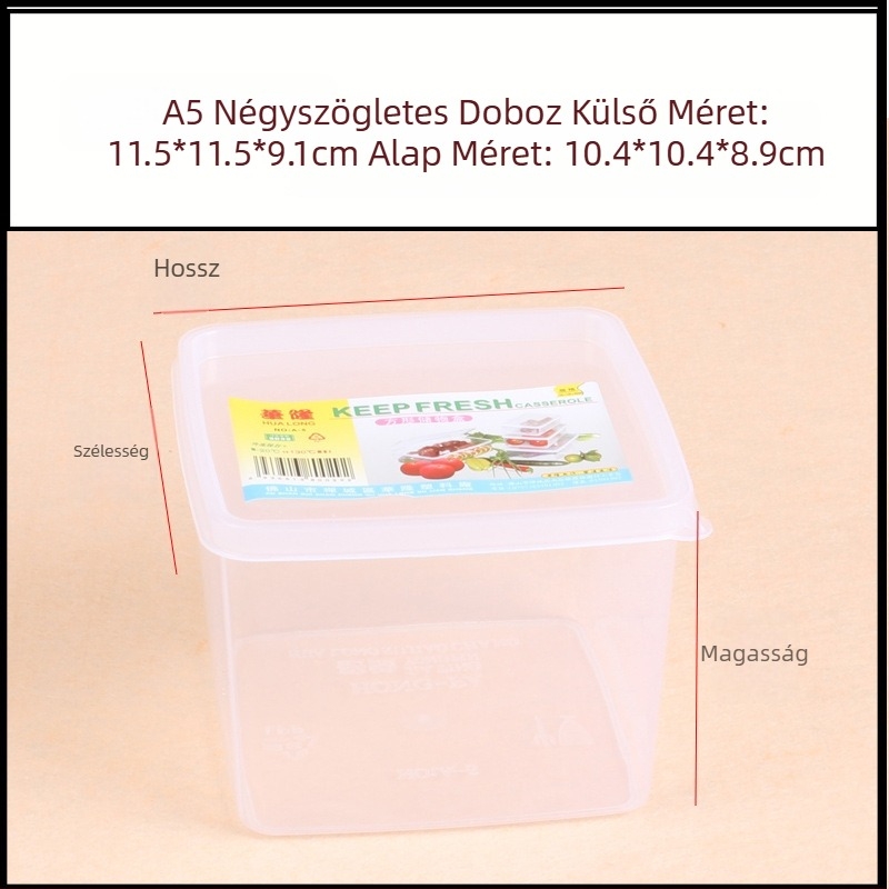 Hualong műanyag élelmiszer-tároló edény, felmelegíthető, mikrohullámú sütőben használható, téglalap alakú, 301-500 ml