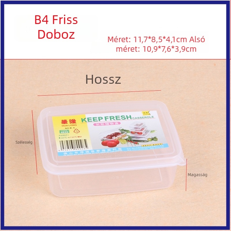Hualong műanyag élelmiszer-tároló edény, felmelegíthető, mikrohullámú sütőben használható, téglalap alakú, 301-500 ml