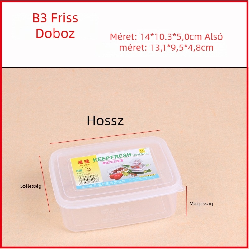 Hualong műanyag élelmiszer-tároló edény, felmelegíthető, mikrohullámú sütőben használható, téglalap alakú, 301-500 ml