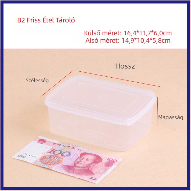 Hualong műanyag élelmiszer-tároló edény, felmelegíthető, mikrohullámú sütőben használható, téglalap alakú, 301-500 ml