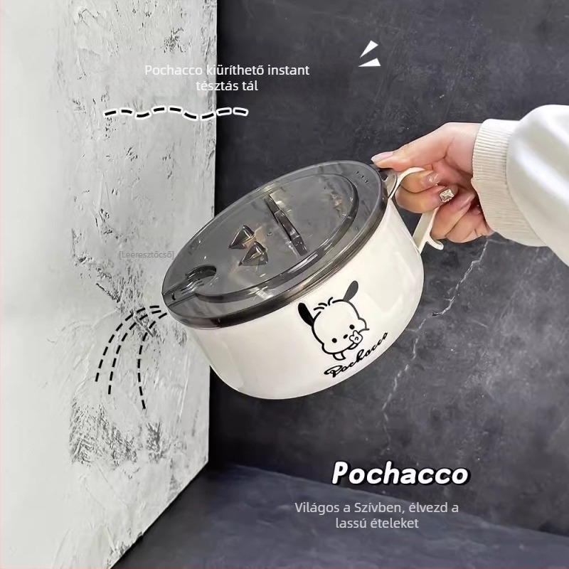 304 rozsdamentes acél tészta tál fedővel – diákköri ebédtál, ramen tál, mikrohullámú sütőben használható, 300 ml