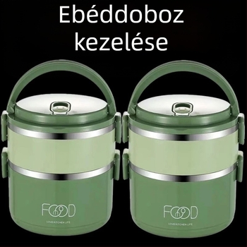 Szigetelt ebédes doboz, többrétegű kivitel, 2,1–3 L kapacitás, műanyag + rozsdamentes acél, kör alakú, hordozható