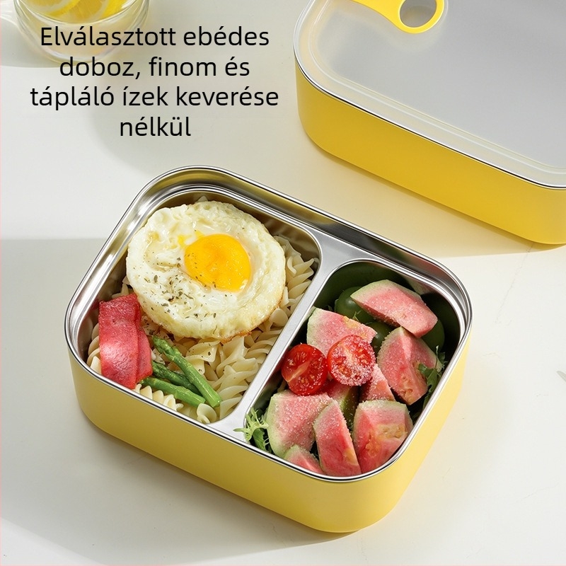 Szigetelt 304 rozsdamentes acél ebédes doboz dupla rekeszes, fedél légáramló szeleppel, mikrohullámú sütőben használható