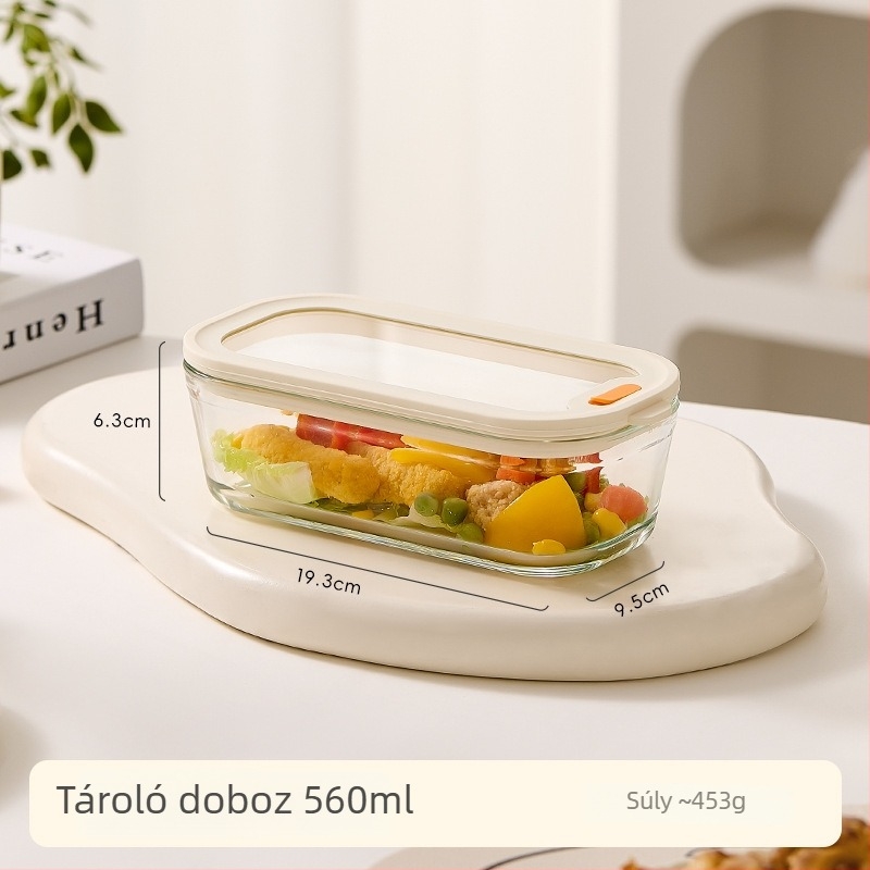 Mikrohullámú sütőbe tehető üveg ebédes doboz, négyzetes forma, 501–800 ml, dupla rekeszes kialakítás