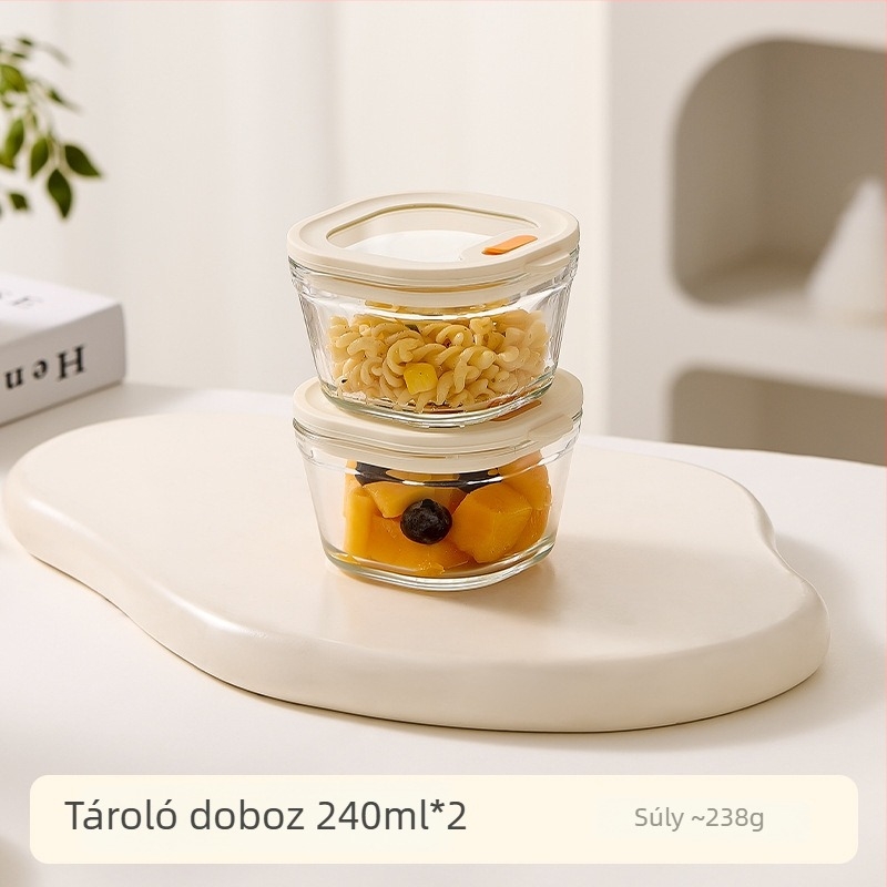 Mikrohullámú sütőbe tehető üveg ebédes doboz, négyzetes forma, 501–800 ml, dupla rekeszes kialakítás