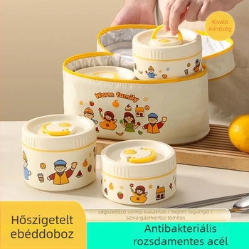 Inox acélból készült hőszigetelt ebédes doboz, mikrohullámú sütőben melegíthető, diákok és irodai dolgozók számára