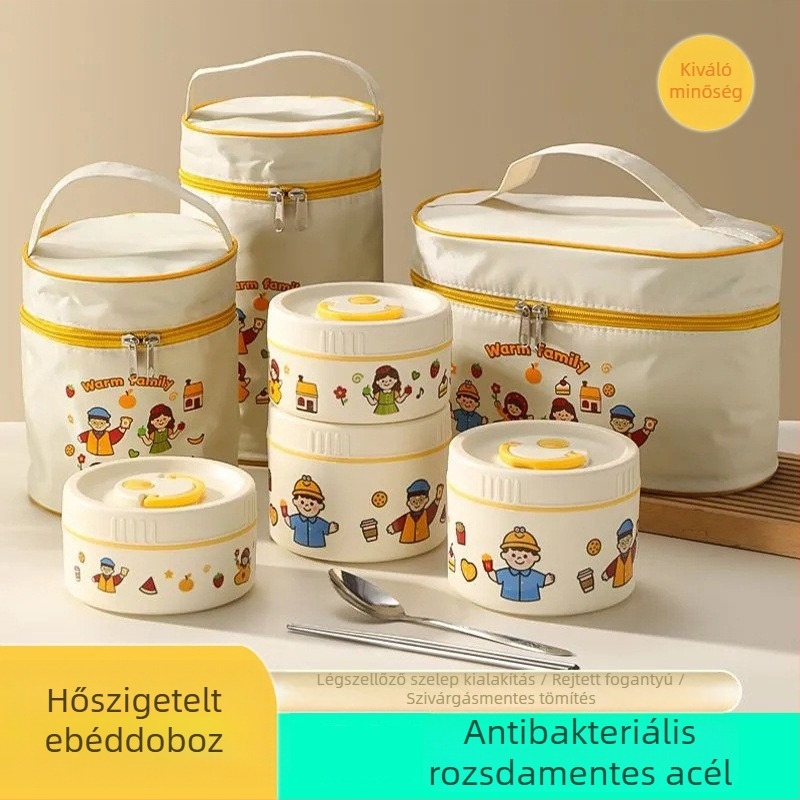 Inox acélból készült hőszigetelt ebédes doboz, mikrohullámú sütőben melegíthető, diákok és irodai dolgozók számára