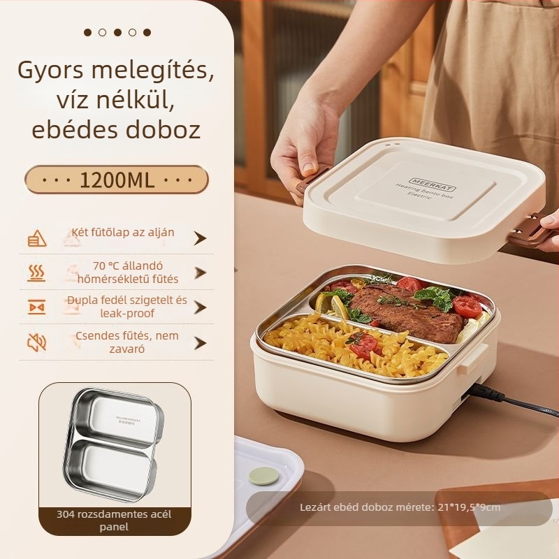 Elektronikus ebédes doboz vízmentes felmelegítéssel, szigetelve kettős rekesz, kapacitás ≤1 L, hőmérséklet-szabályozás