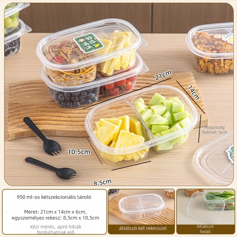 Egyszer használatos ebédtál fedővel, PP élelmiszerbarát anyag, mikrohullámú sütőben használható